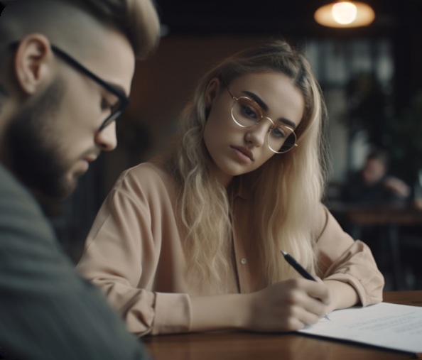 A woman reviewing paperwork in The Savings Group website marketing photograph