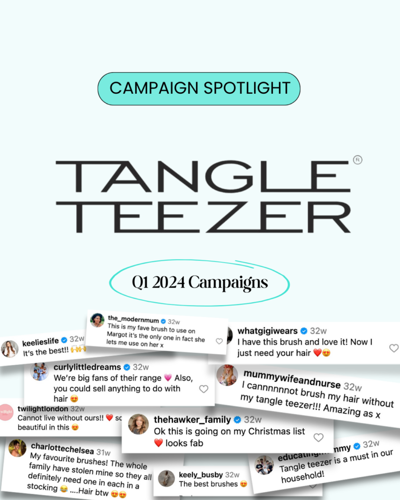 Tangle Teezer campaign spotlight graphic featuring creator comments