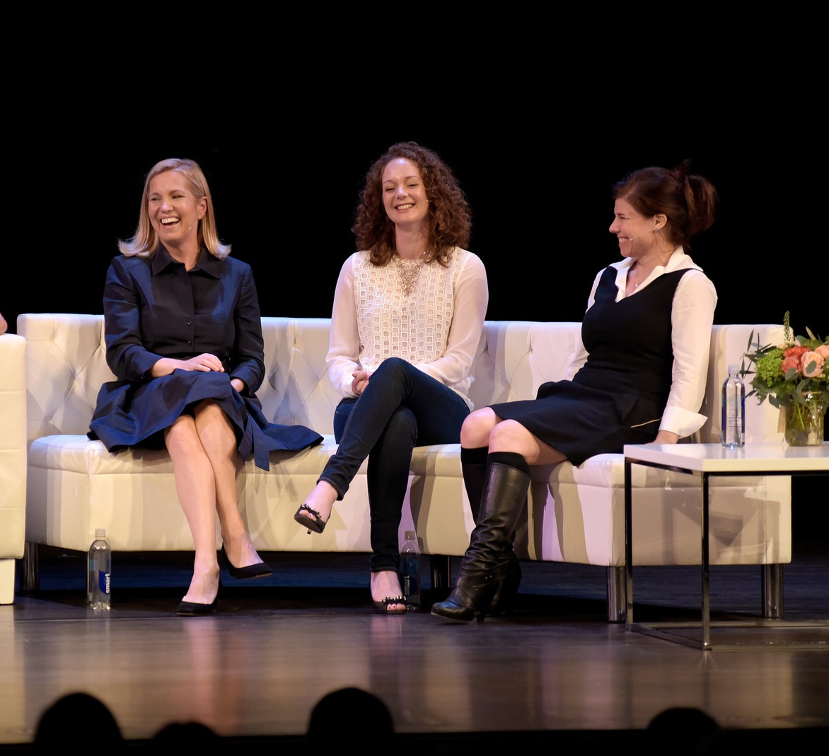 Jessica Livingston and Carolynn Levy onstage with another panelist at a female founders conference