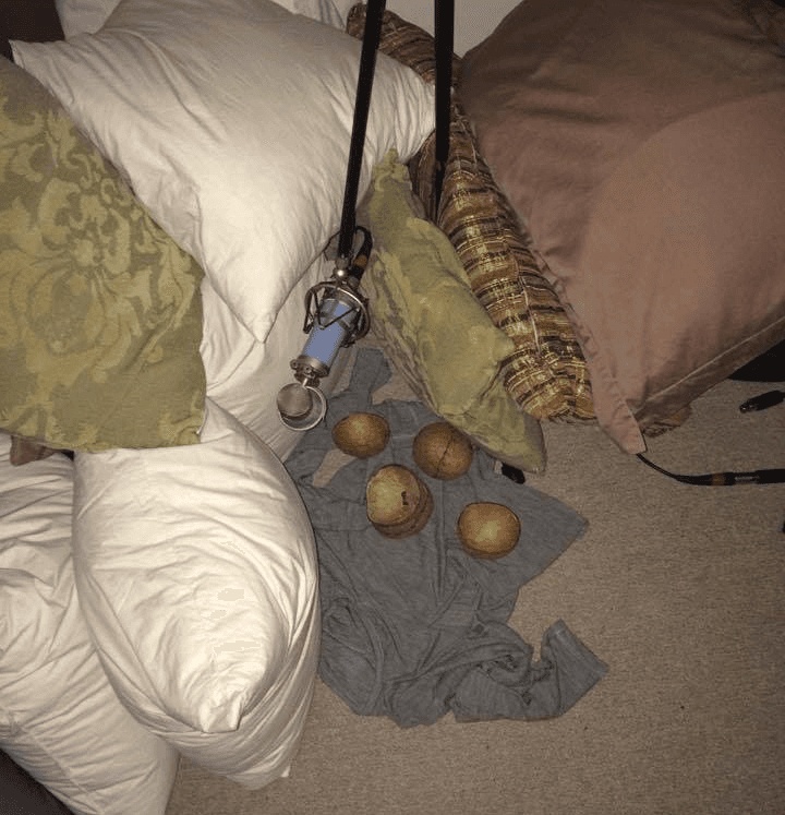 Coconuts and pillows used to record a notification sound for Islands