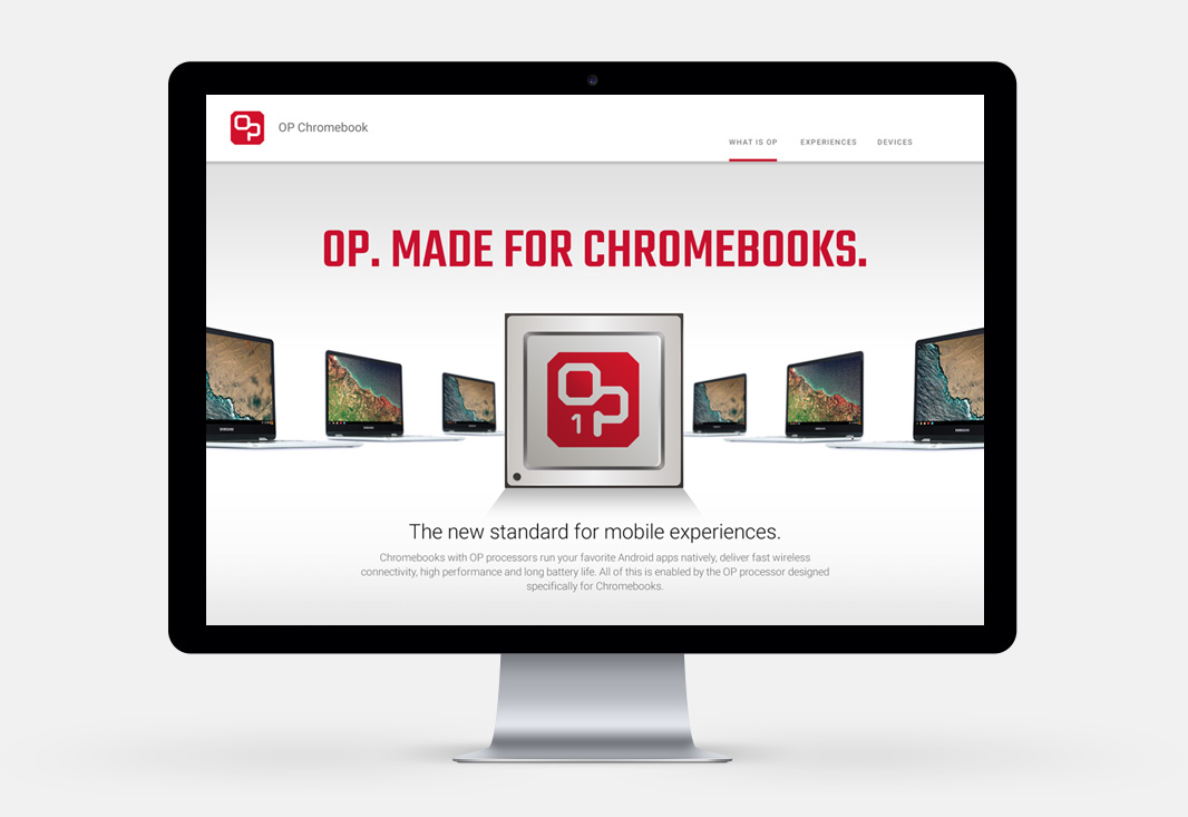 ARM OP Chromebook campaign website shown on a desktop display