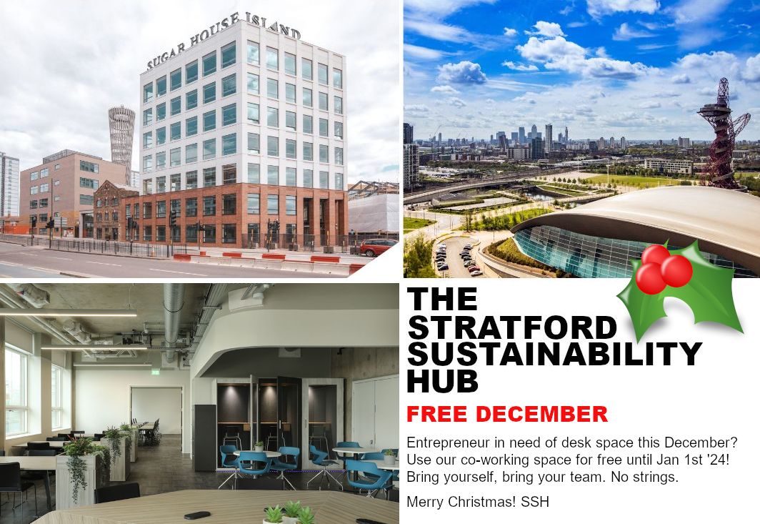 The Hub’s December 2023 promotional collage, showing Sugar House Island, the Olympic Park and its shared office