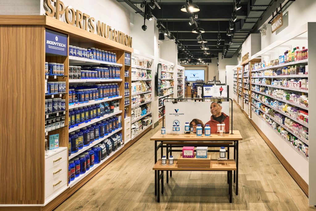 BodyTech sports-nutrition products and supplement shelves inside the Upper East Side Innovation Store