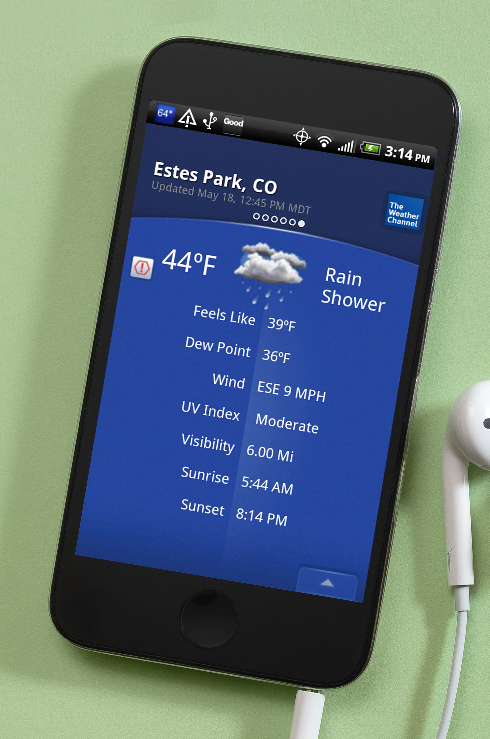 An early iPhone displaying The Weather Channel app