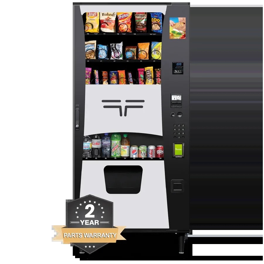 Futura combination vending machine stocked with snacks and drinks