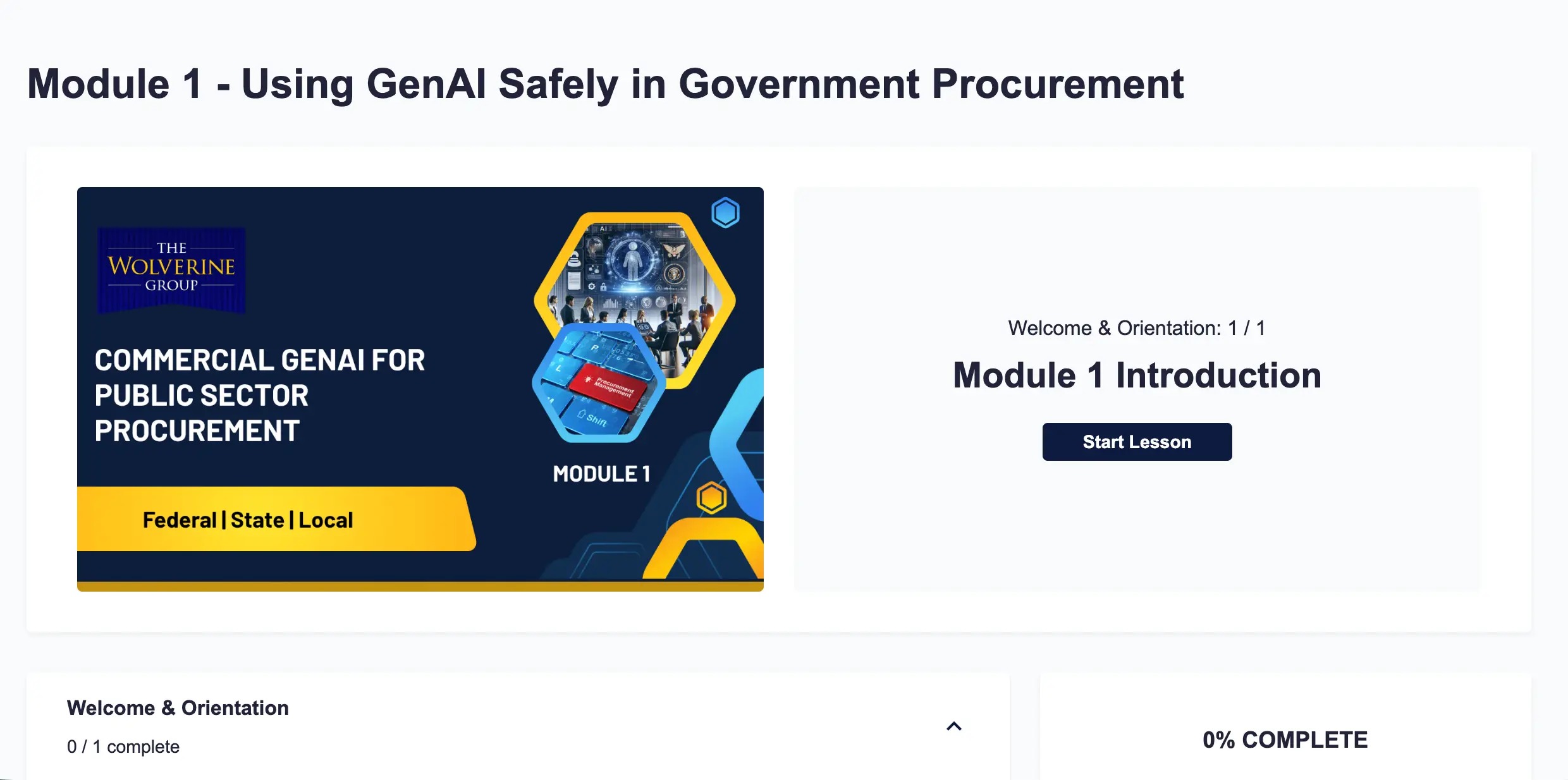 Graphic for The Wolverine Group's Commercial GenAI for Public Sector Procurement course
