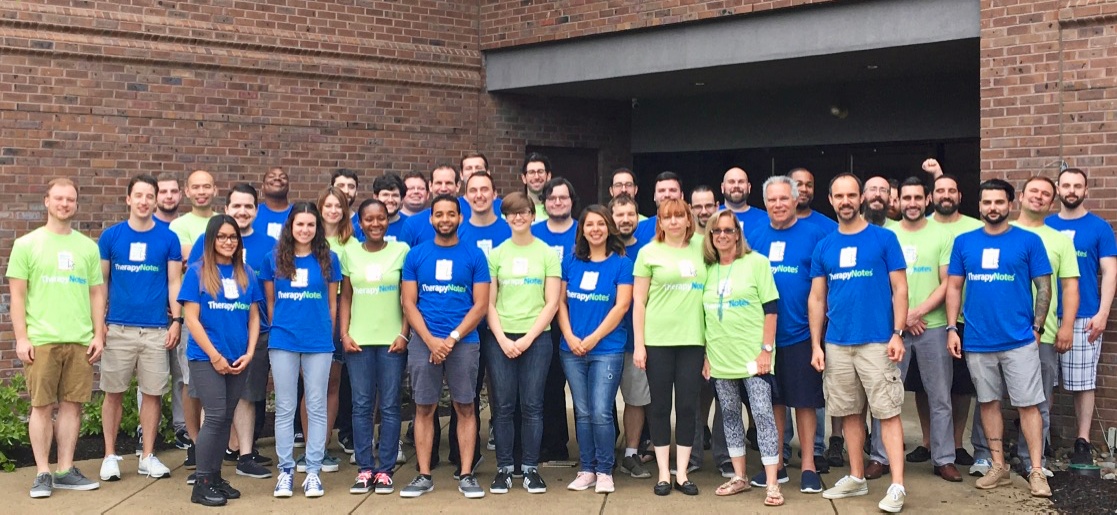 TherapyNotes team pictured at the company's 2017 office move