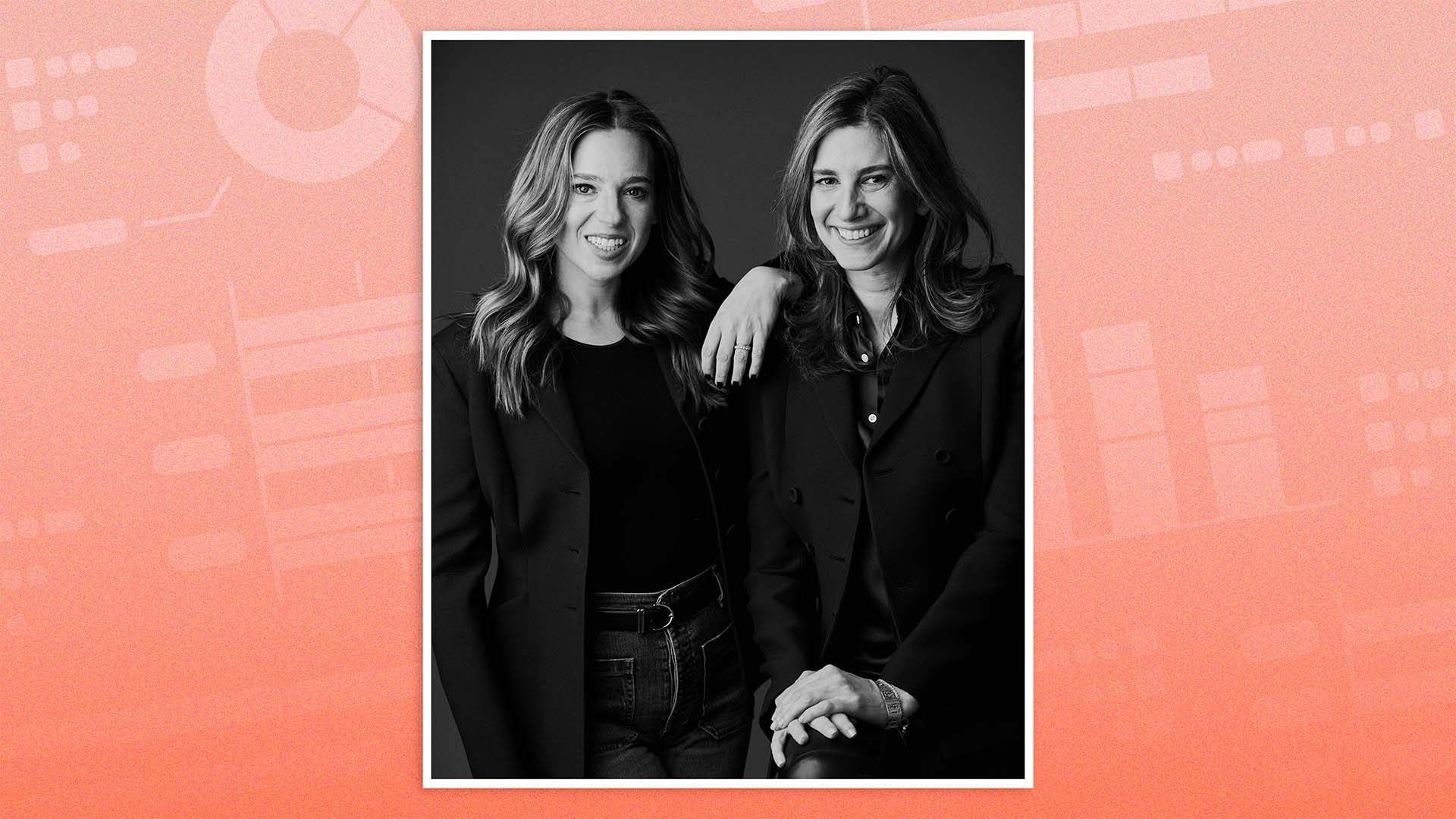 theSkimm co-founders Danielle Weisberg and Carly Zakin seated together in a black-and-white portrait