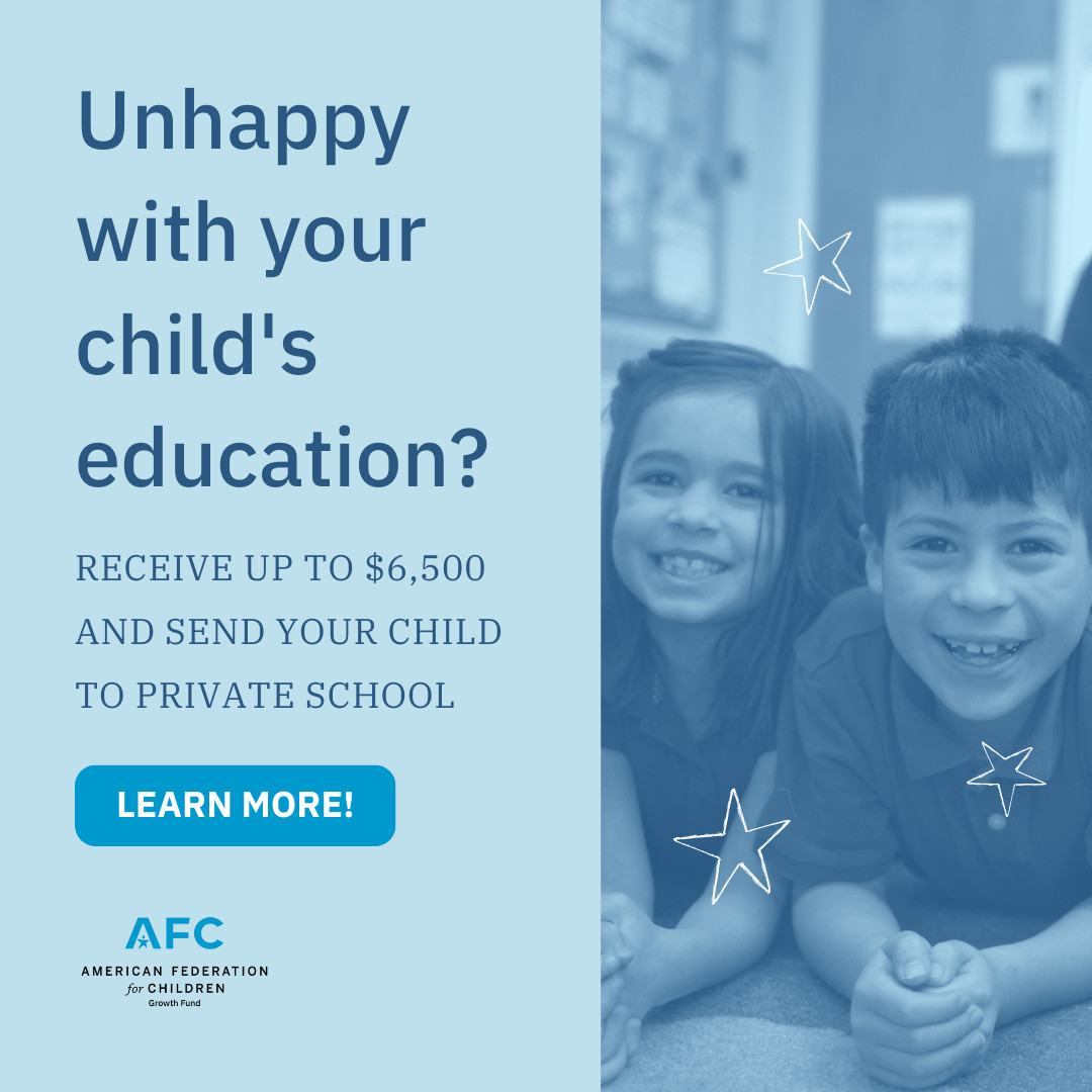 A blue Think Big campaign advertisement for Georgia's Promise Scholarship, showing two children and an offer of up to $6,500