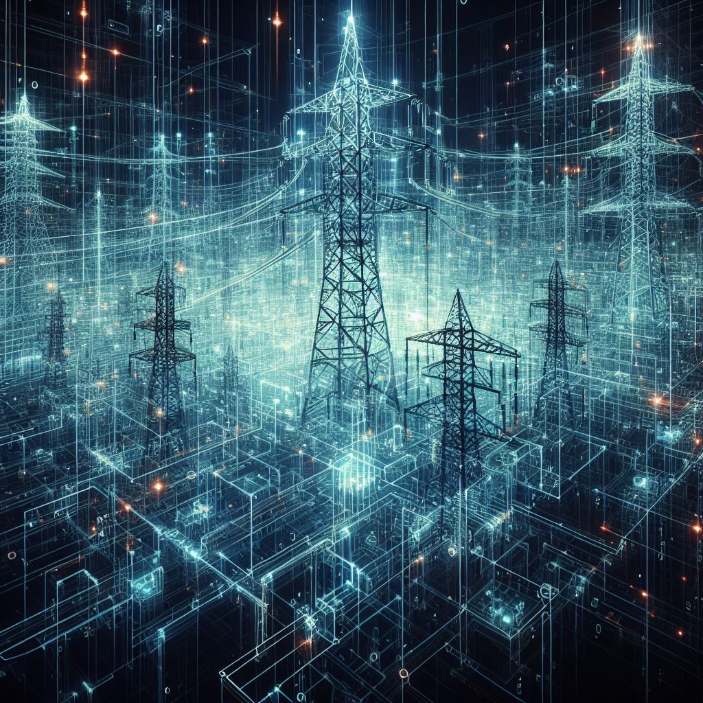 A conceptual digital model of electricity transmission towers and network lines