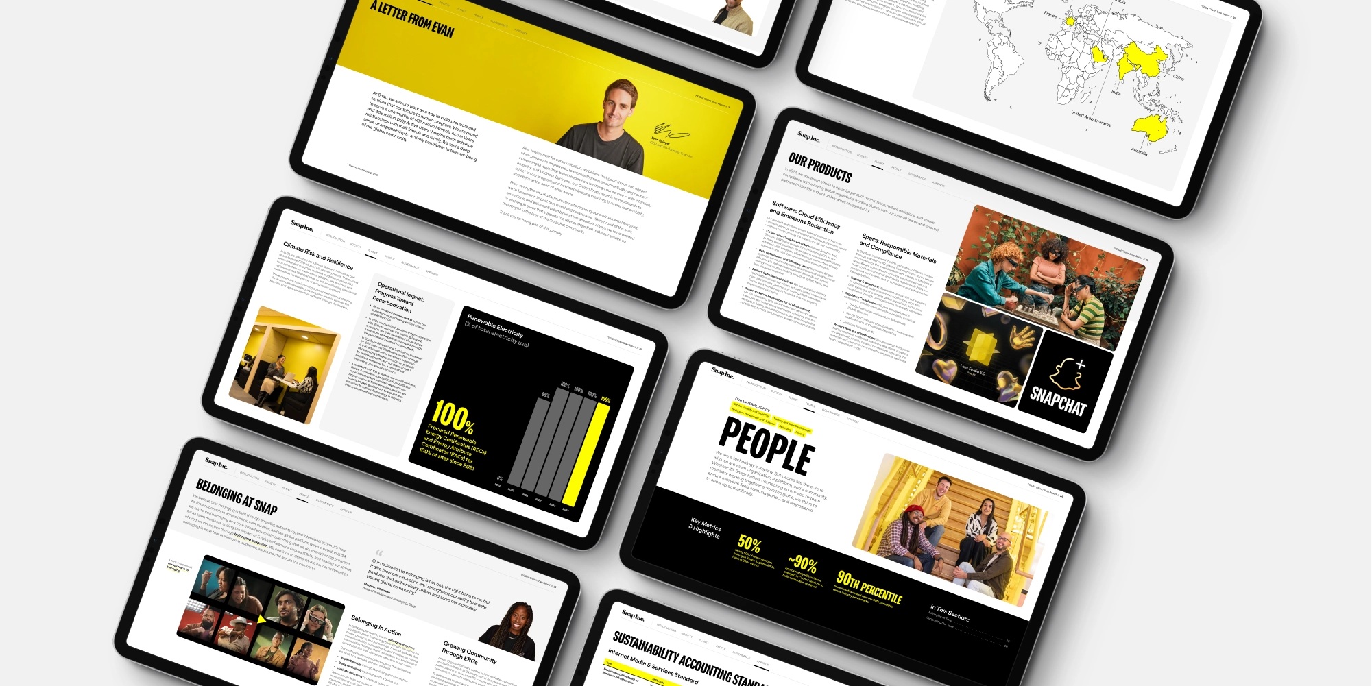 CitizenSnap report layouts combining photographs, maps, charts, and company disclosures