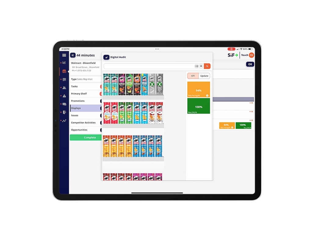 StayinFront tablet demonstration showing a shelf audit of Pringles products
