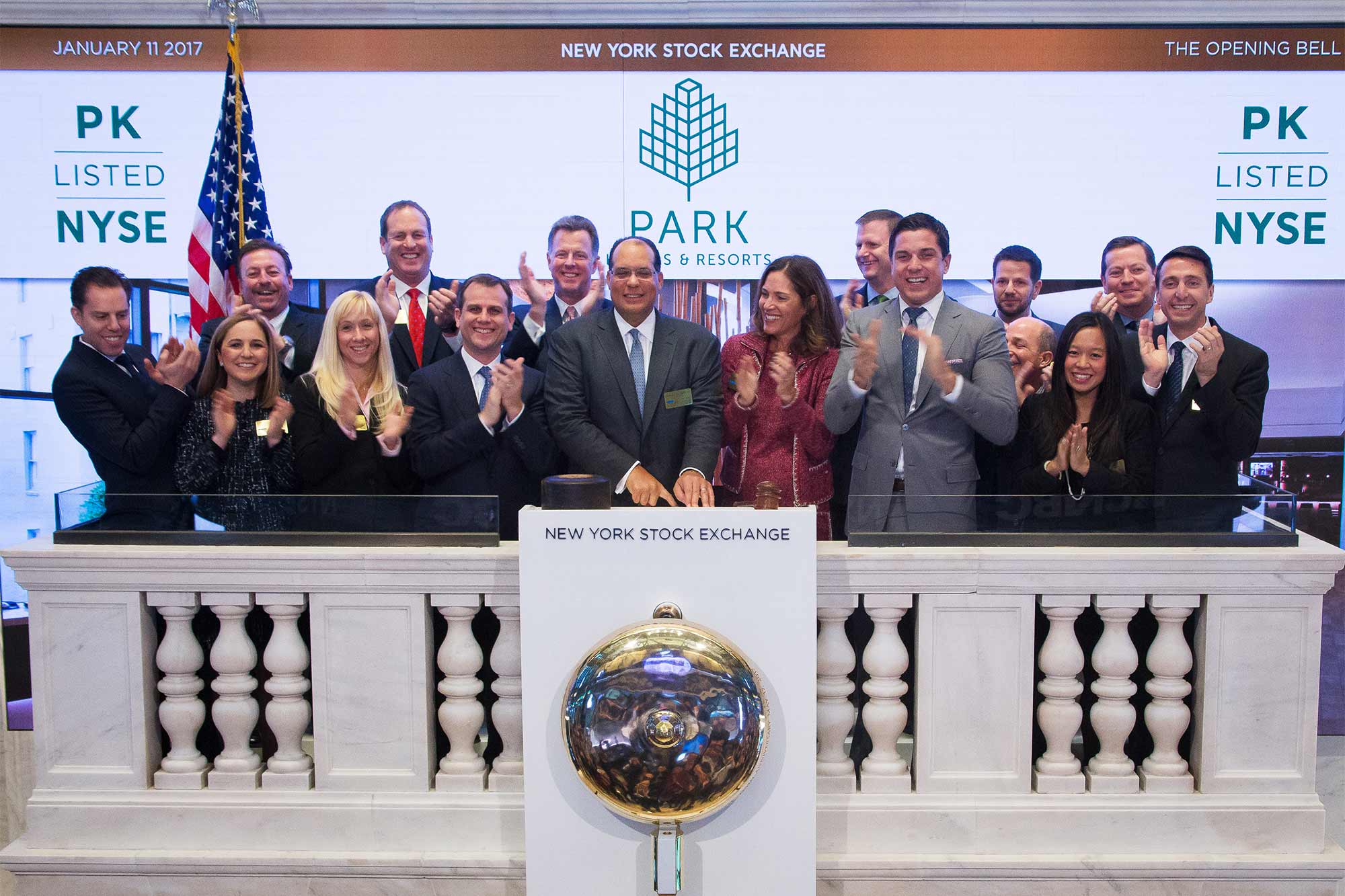 Thomas Baltimore and colleagues celebrating Park Hotels and Resorts at the New York Stock Exchange opening bell