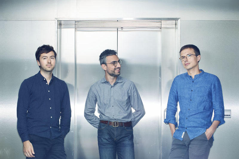 DNA Script co-founders Xavier Godron, Thomas Ybert and Sylvain Gariel standing together