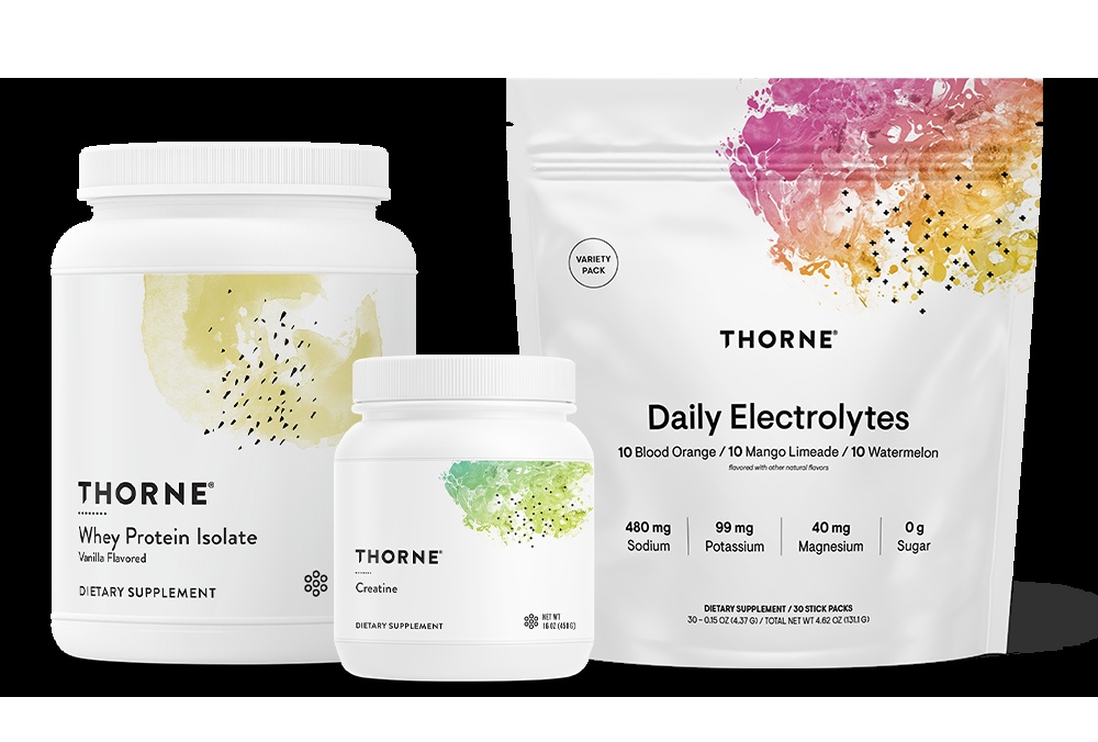 Thorne whey protein isolate, creatine and daily electrolytes products