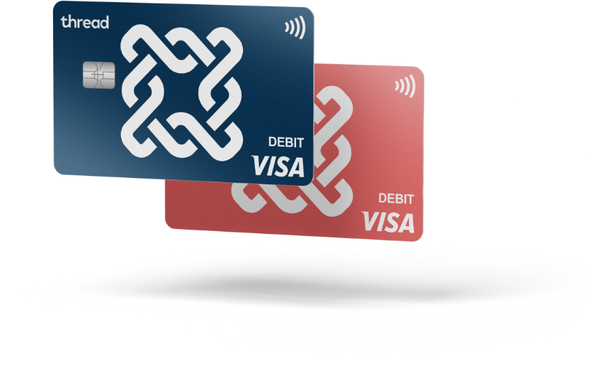 Thread navy and coral Visa debit-card product rendering