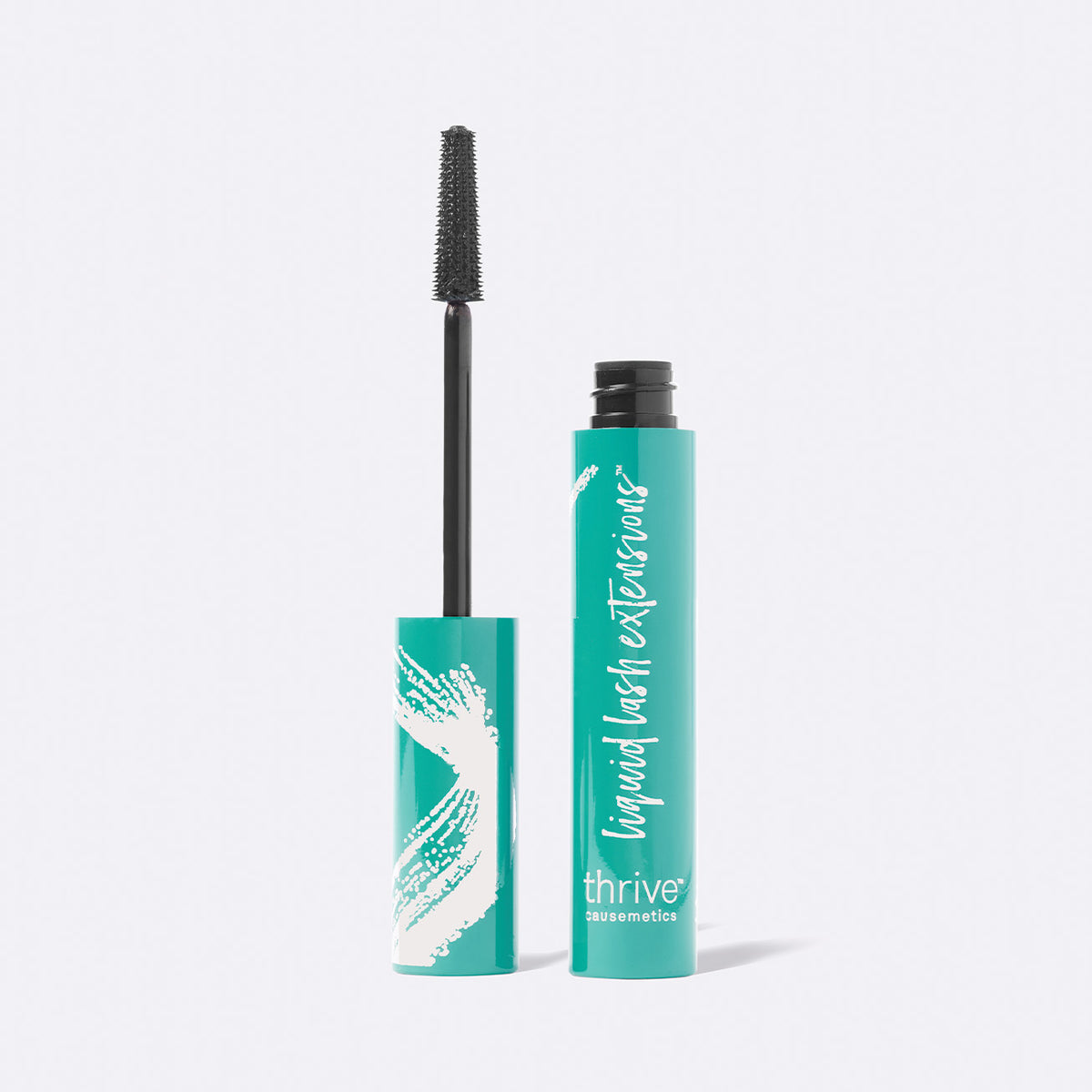 Open teal Liquid Lash Extensions mascara tube and its brush