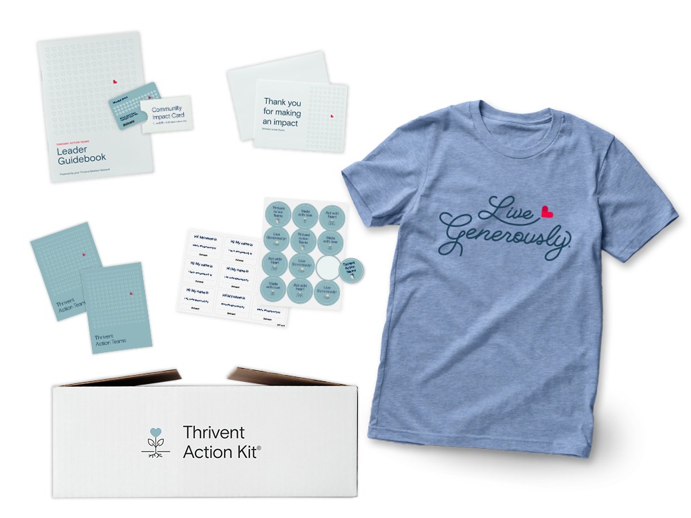 Thrivent Action Team kit with Live Generously T-shirt and project materials