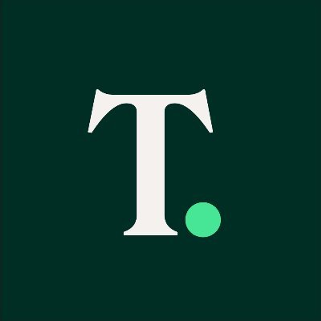 Thunes logo - a serif T with a green full stop