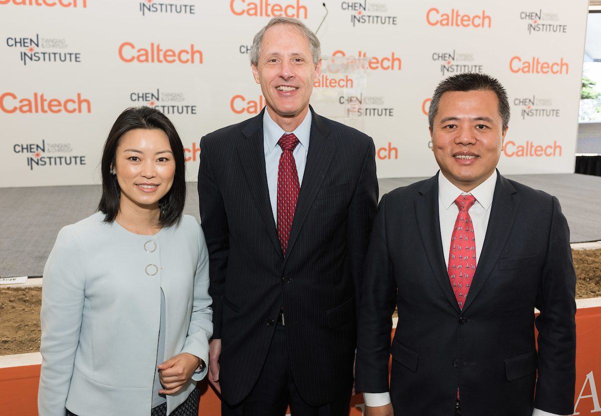 Chrissy Luo, Thomas F. Rosenbaum and Tianqiao Chen at Caltech in December 2017
