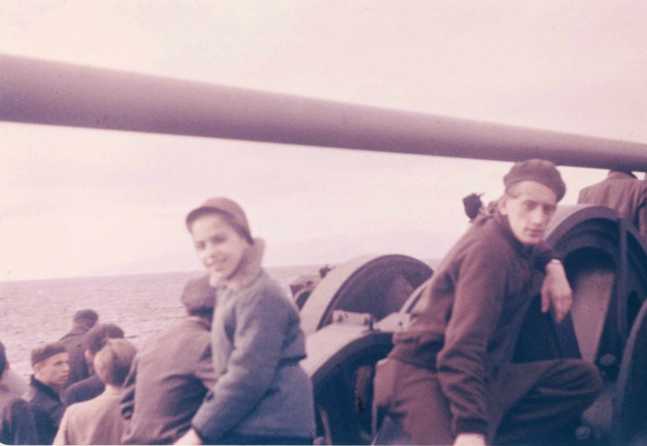 An archival photograph from Tibor Laczay’s memorial collection, showing young people aboard a vessel.