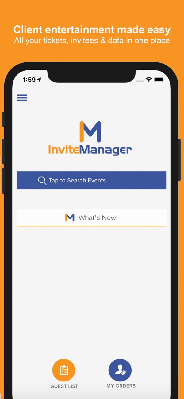 An earlier TicketManager mobile product screen branded InviteManager