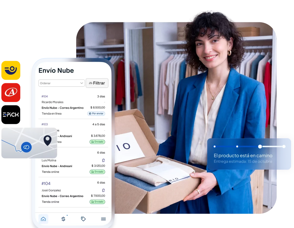 Tiendanube promotional product visual for Envío Nube shipping