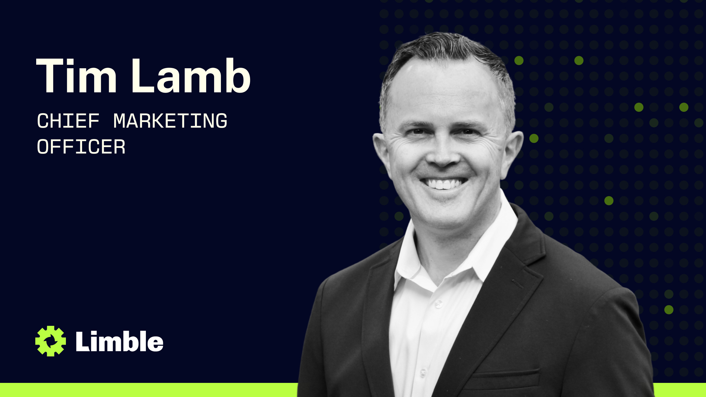 Limble announcement graphic introducing Tim Lamb as chief marketing officer