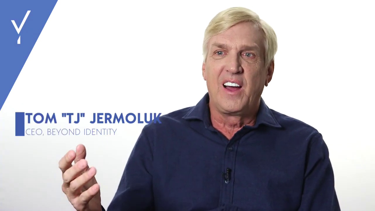 TJ Jermoluk gesturing while explaining passwordless authentication in a Beyond Identity video