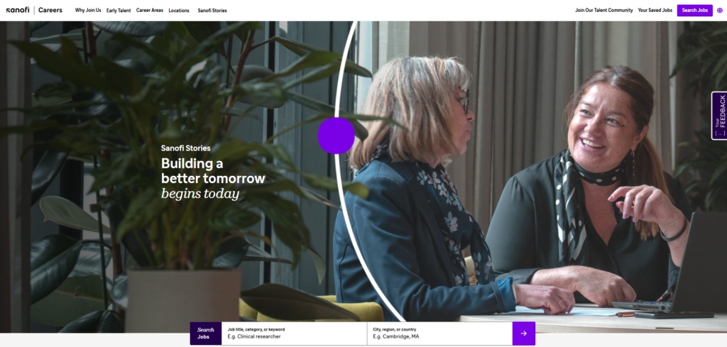Sanofi career website shown in Radancy’s customer case study