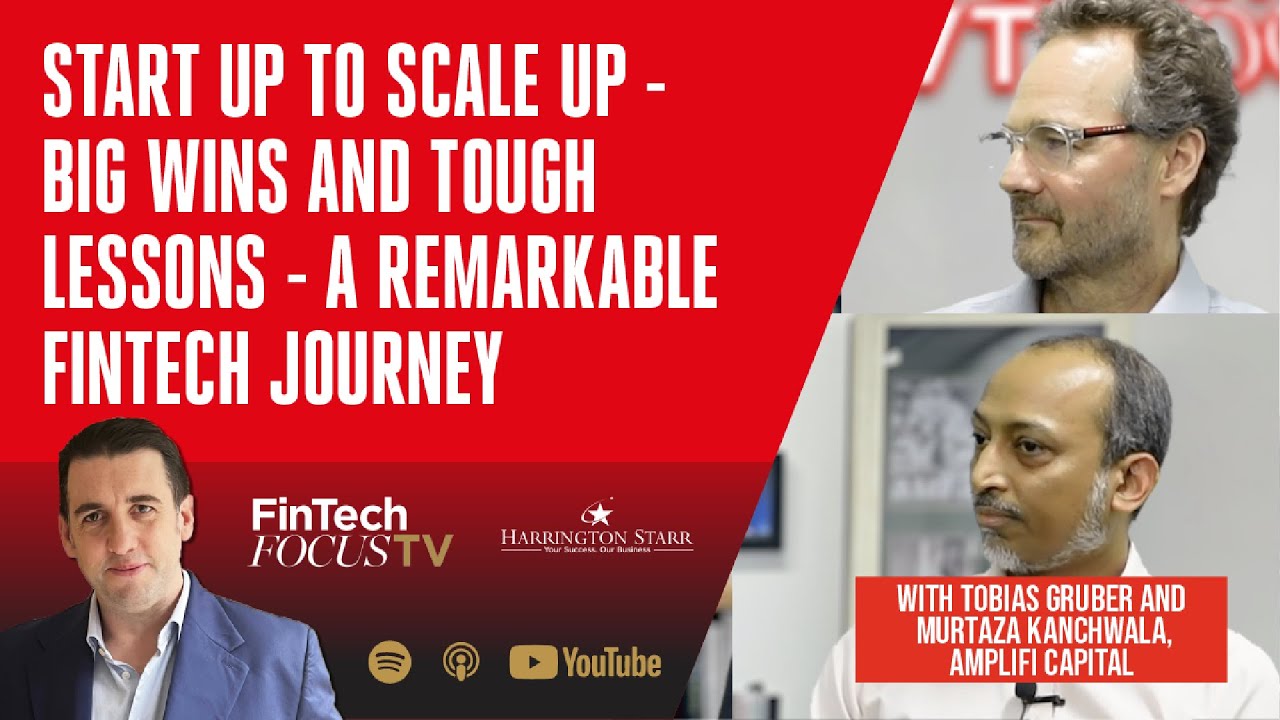 FinTech Focus TV interview artwork: Tobias Gruber upper right, Murtaza Kanchwala lower right and host Toby Babb left