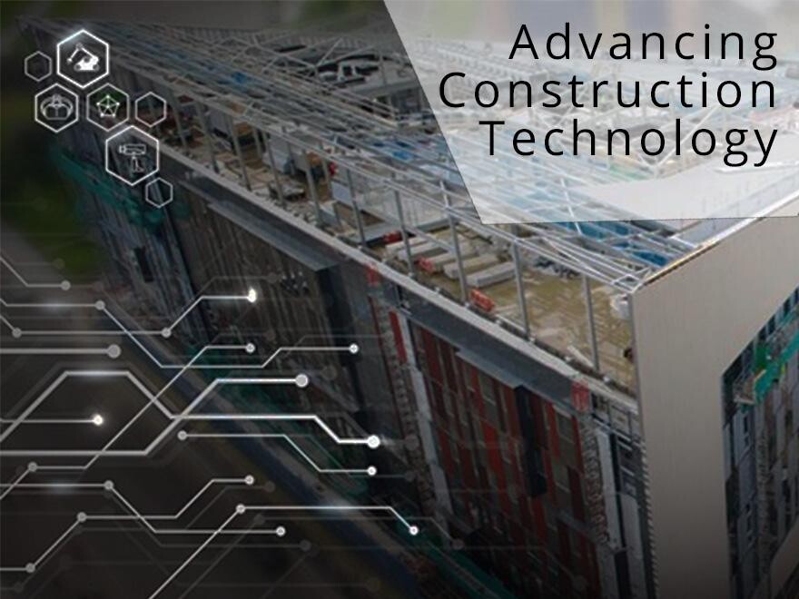 CamDo artwork pairing a construction site with connected technology graphics