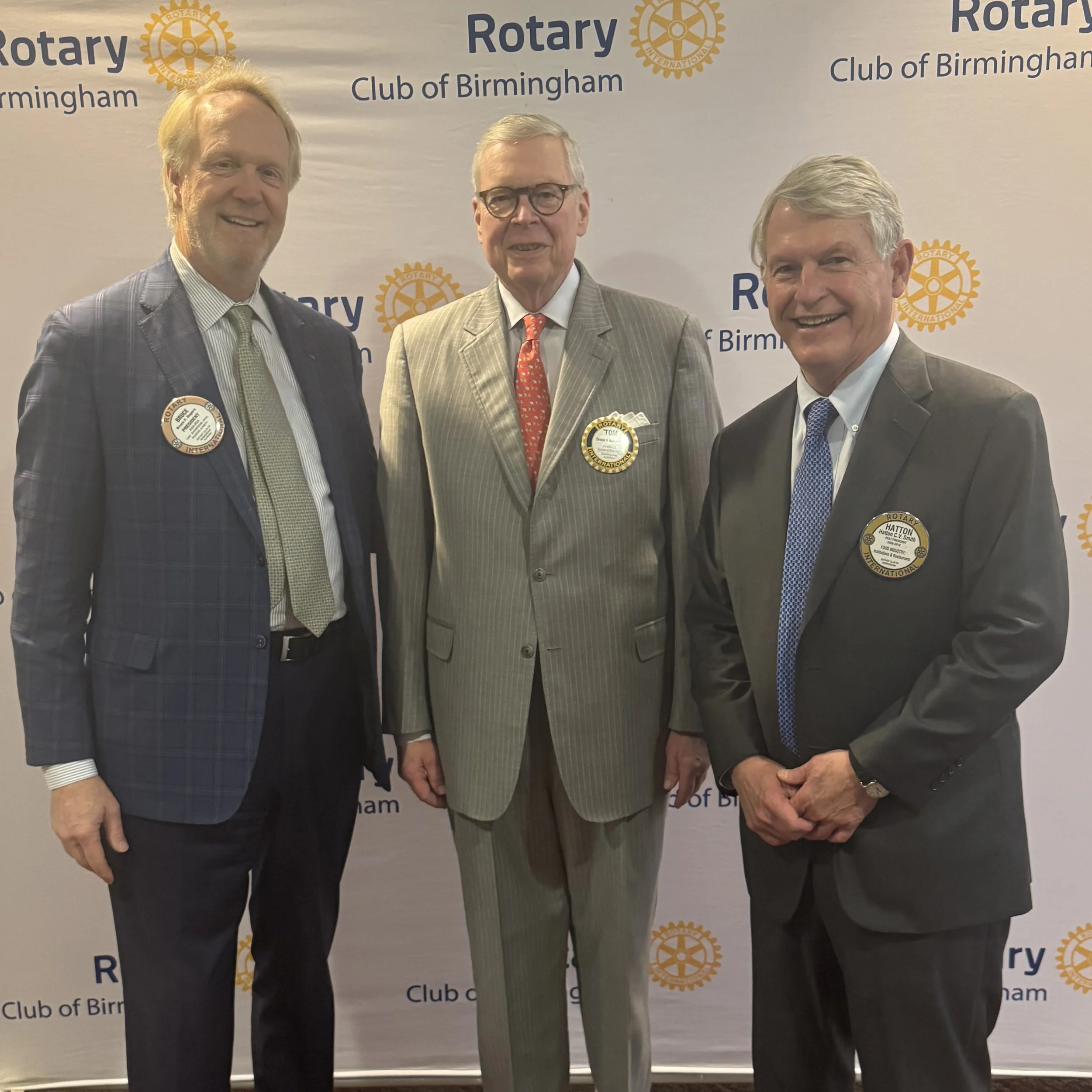 Bruce Rogers, Tom Broughton and Hatton Smith standing together at the Rotary Club of Birmingham