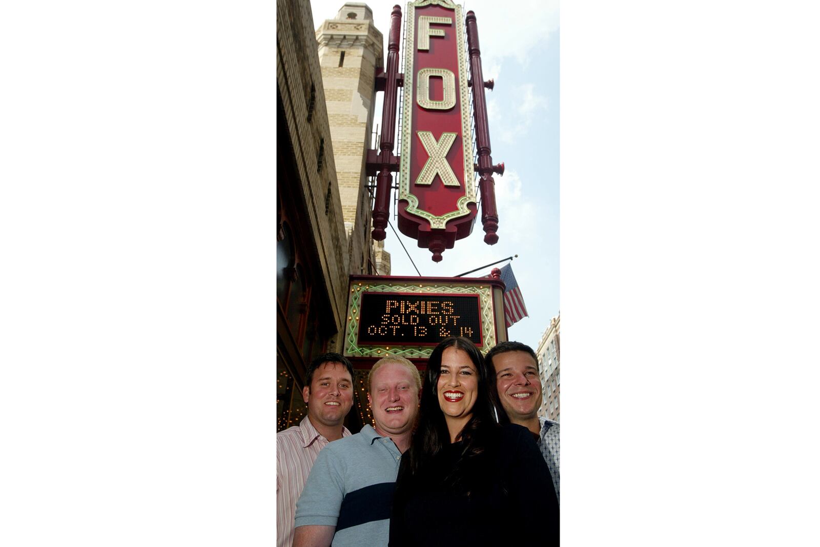 Rival Entertainment colleagues Brandon Mize, Tom Cook, Lucy Lawler and Josh Antenucci outside Atlanta’s Fox Theatre in 2004