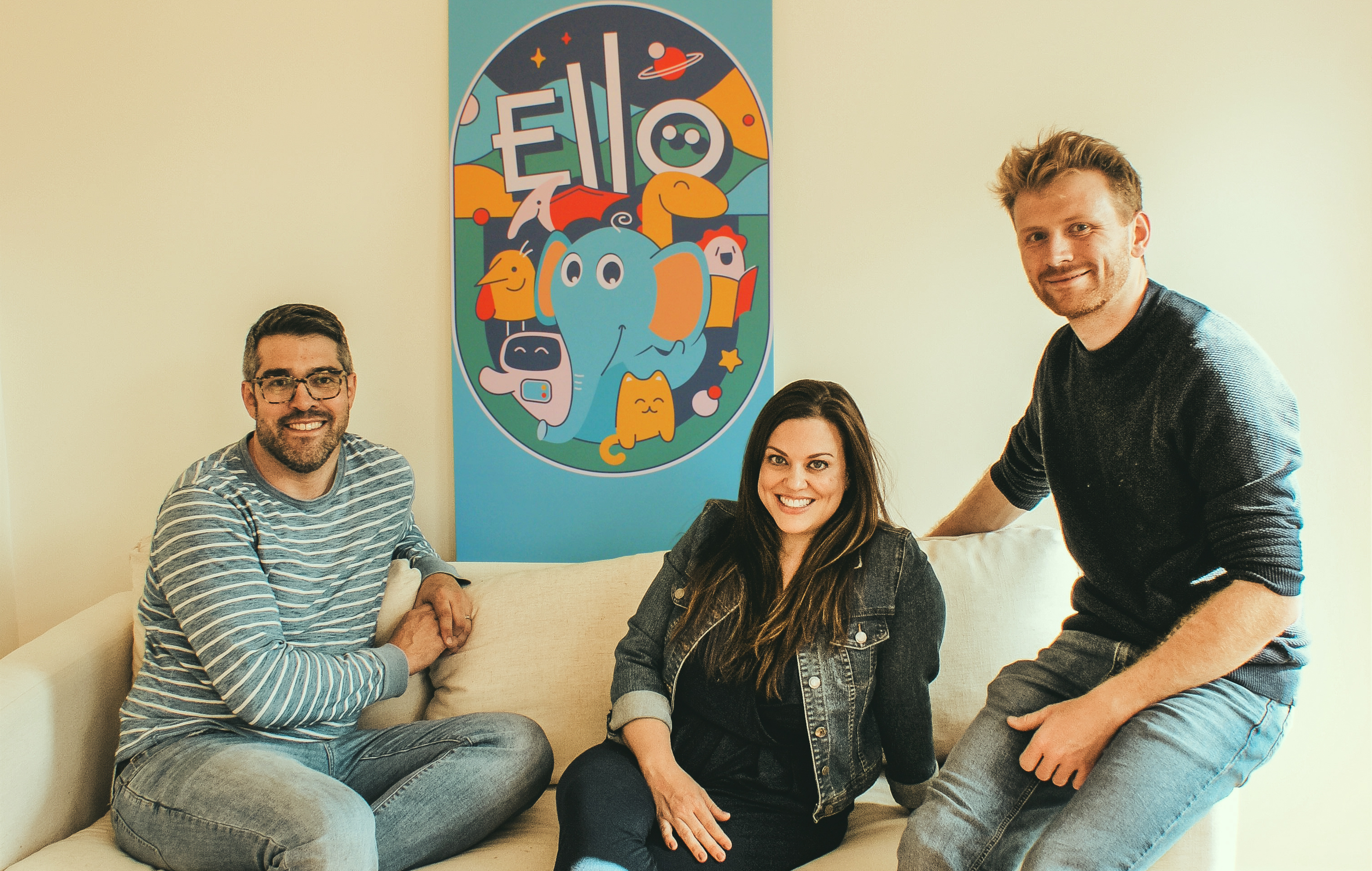 Ello co-founders Tom Sayer, Elizabeth Adams and Catalin Voss seated together
