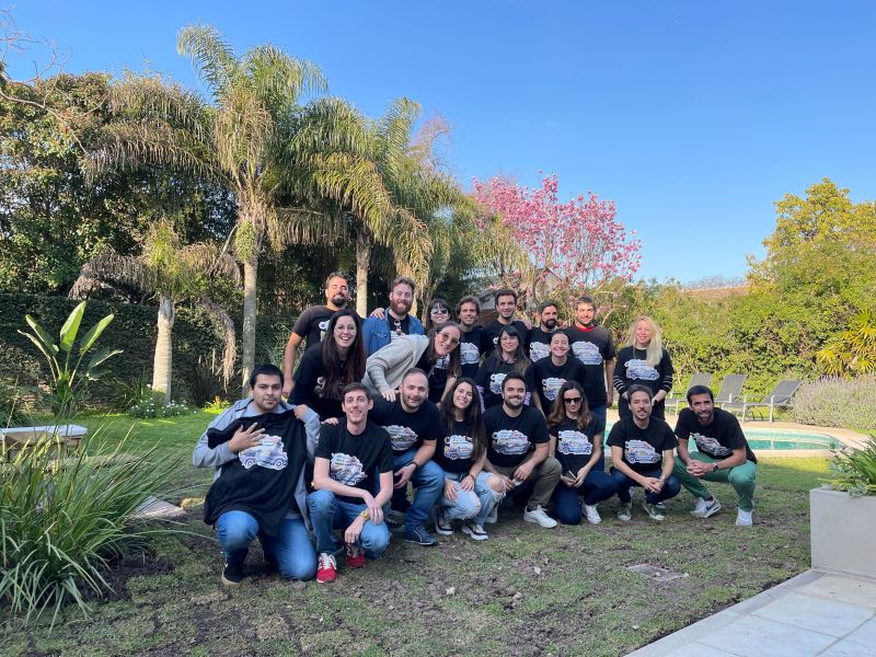 Workana colleagues gathered outdoors at a leadership offsite