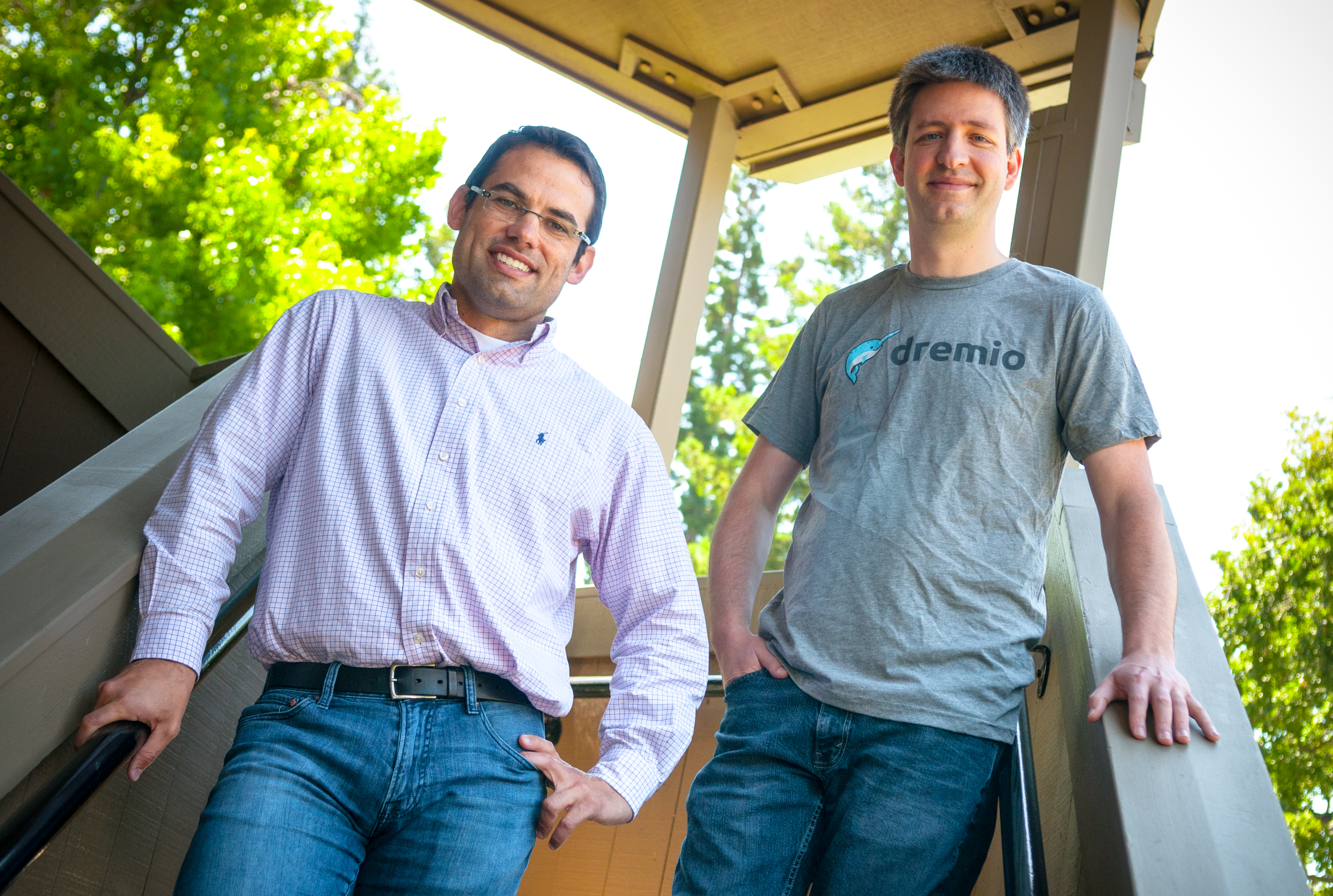 Tomer Shiran on the left and Dremio co-founder Jacques Nadeau on an outdoor staircase
