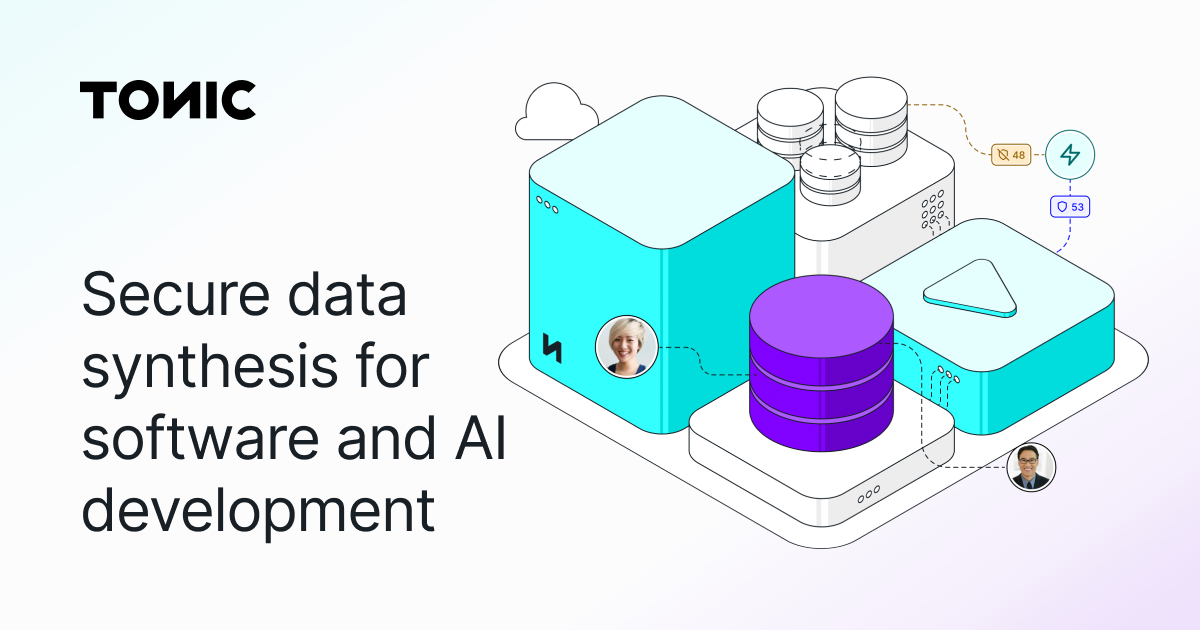 Tonic.ai brand graphic - secure data synthesis for software and AI development