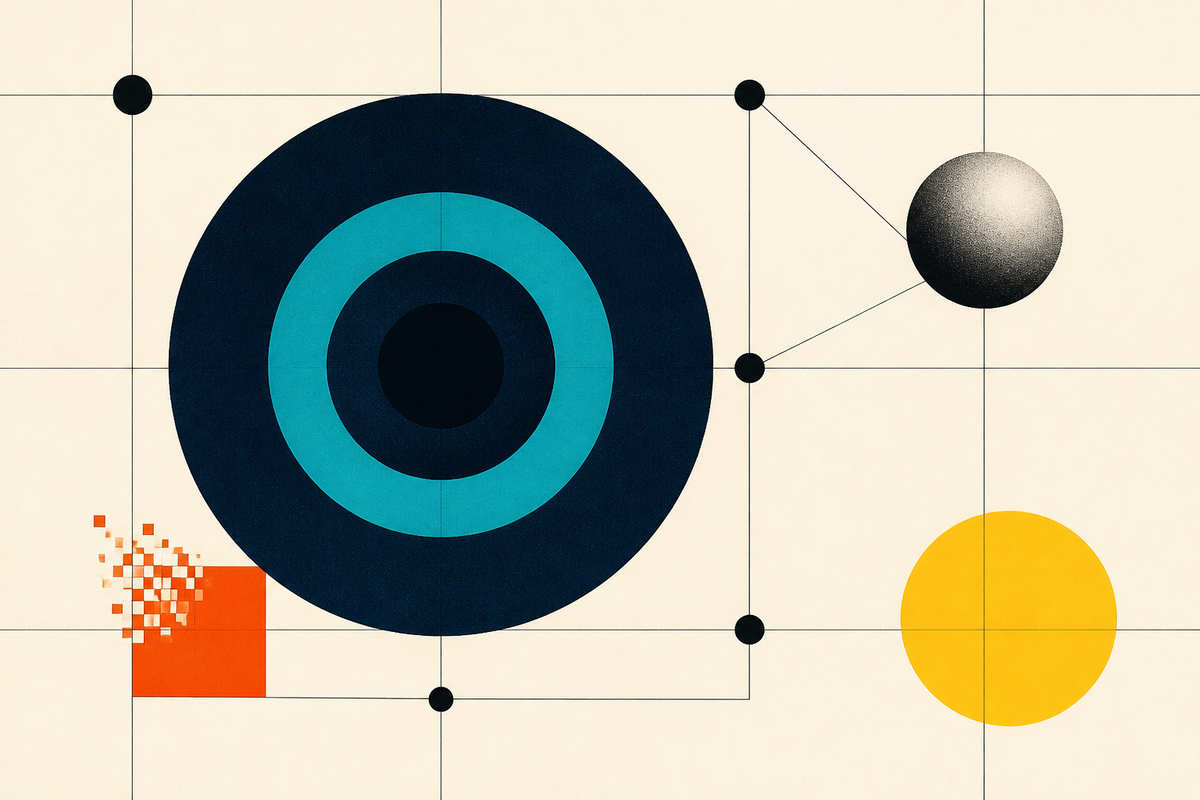 Abstract geometric illustration of a cryptographic iris, network nodes and an Orb-like sphere