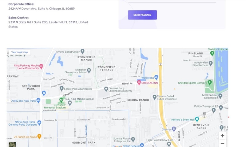 Historical Top Page Rankers website screenshot showing office-address text above a Houston-area map