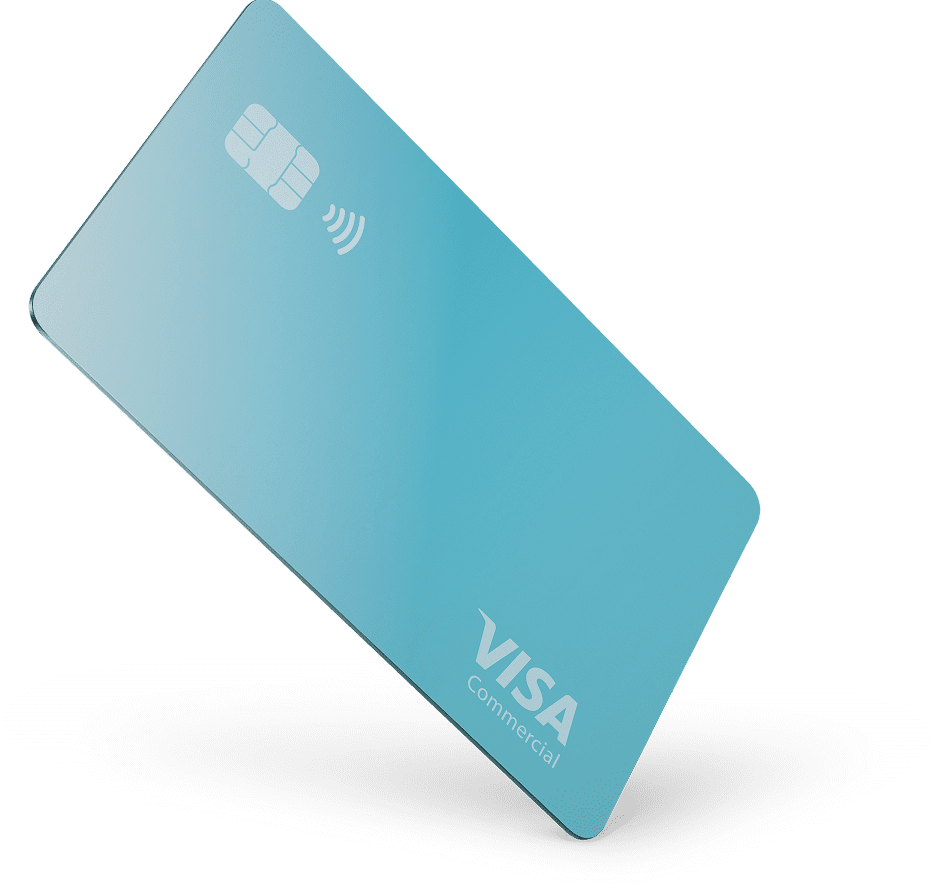 A blank blue Visa Commercial card rendered at an angle