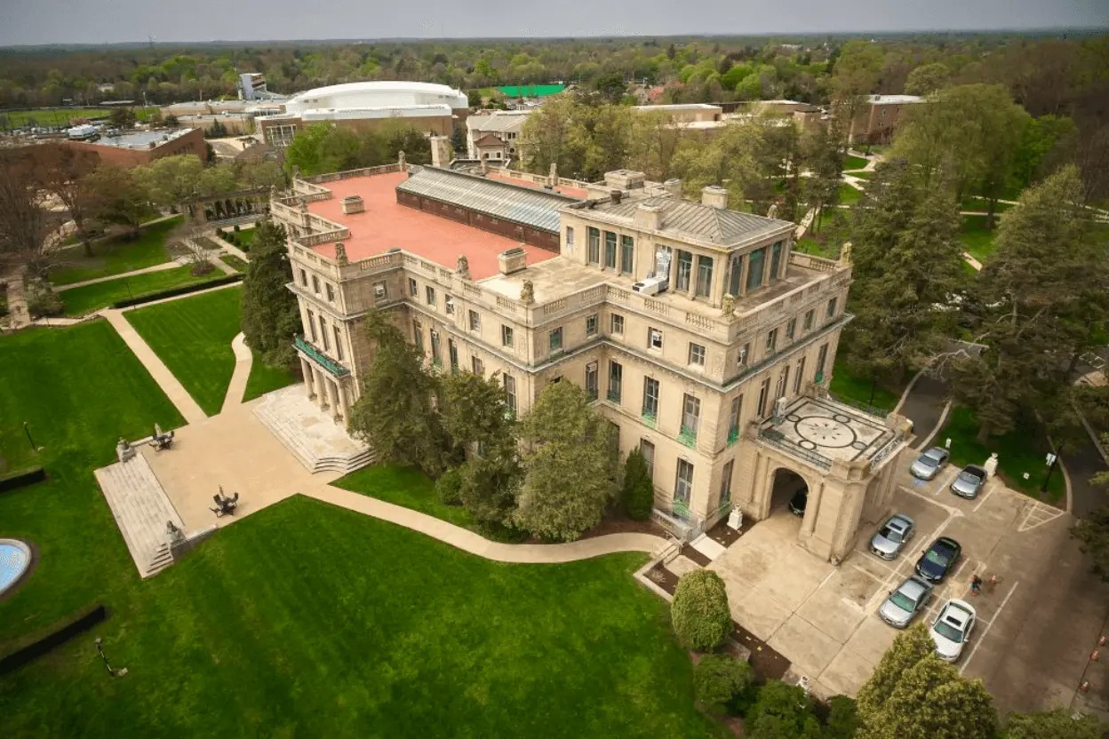 Monmouth University campus building and landscaped grounds