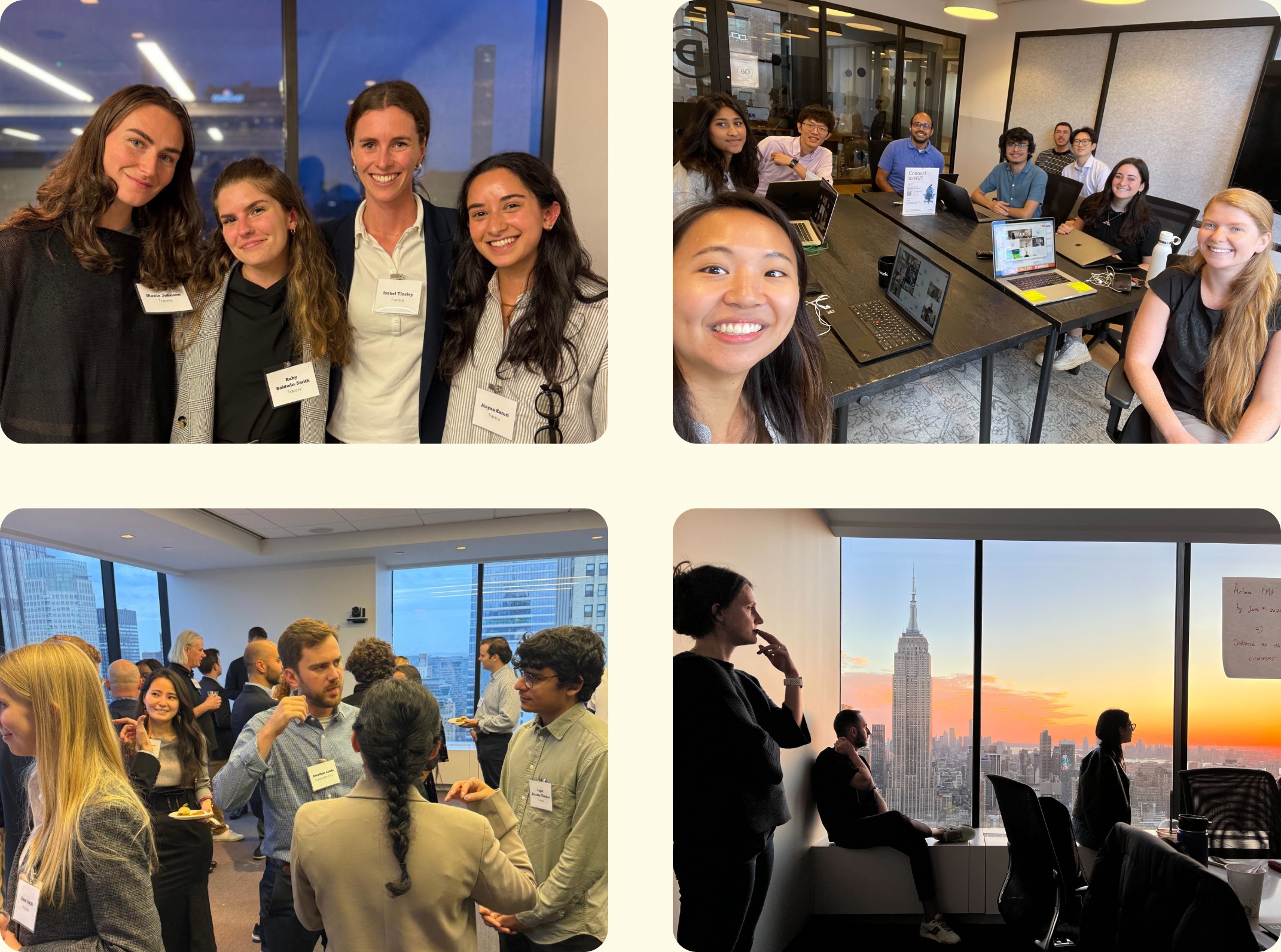 Four photographs of Tracera team members meeting, working and attending events