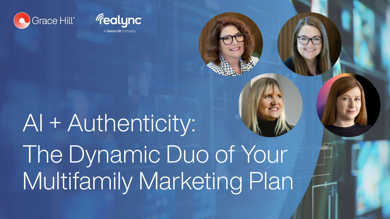 Grace Hill webinar graphic featuring Traci Johnson and a panel of multifamily marketing experts