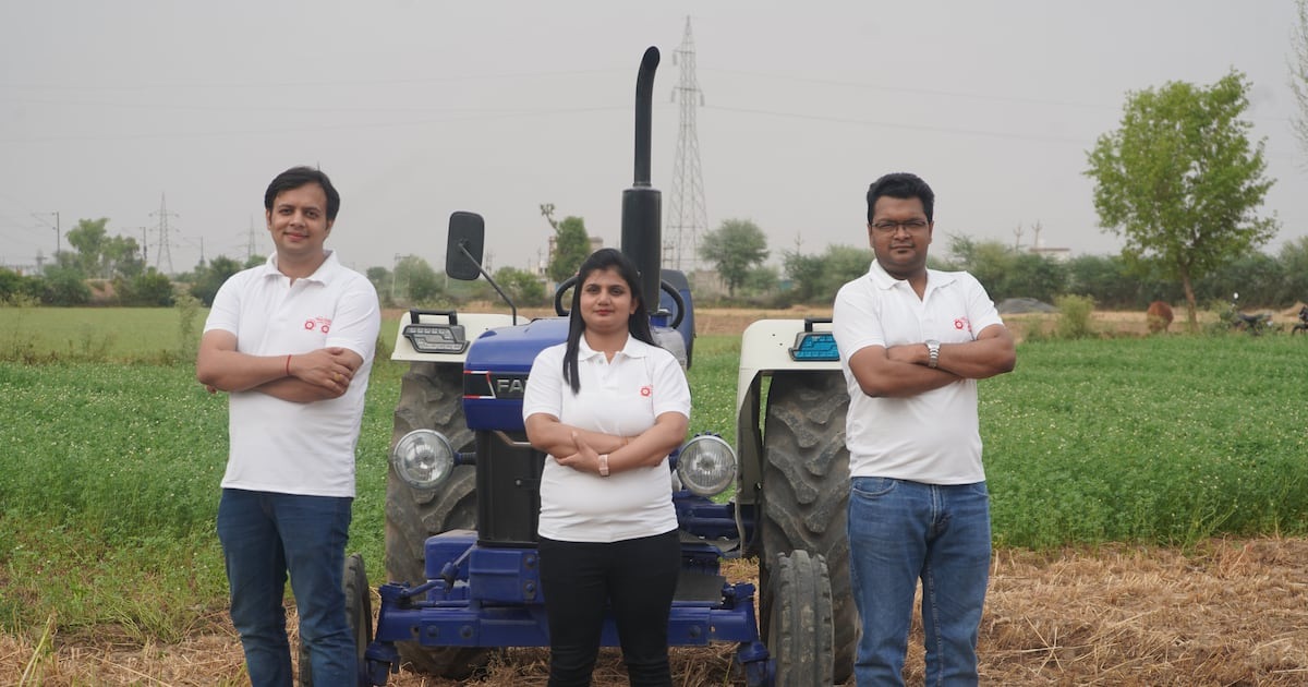 Tractor Junction founders Rajat Gupta, Shivani Gupta and Animesh Agarwal