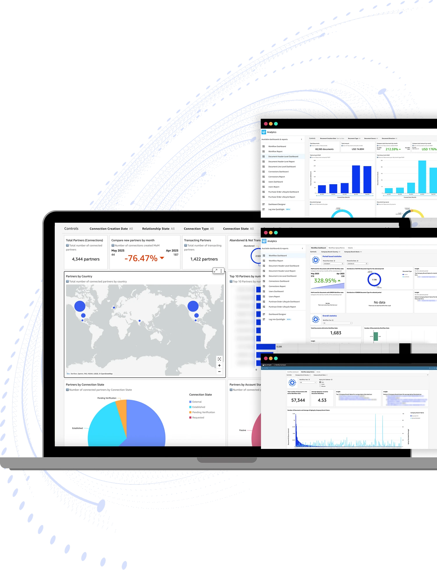 Tradeshift product illustration showing its reporting and analytics interface