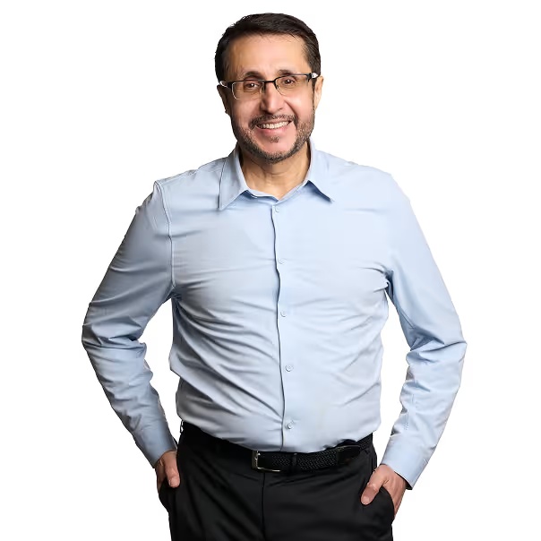 Transpose co-founder Alex Bangash in a light blue shirt
