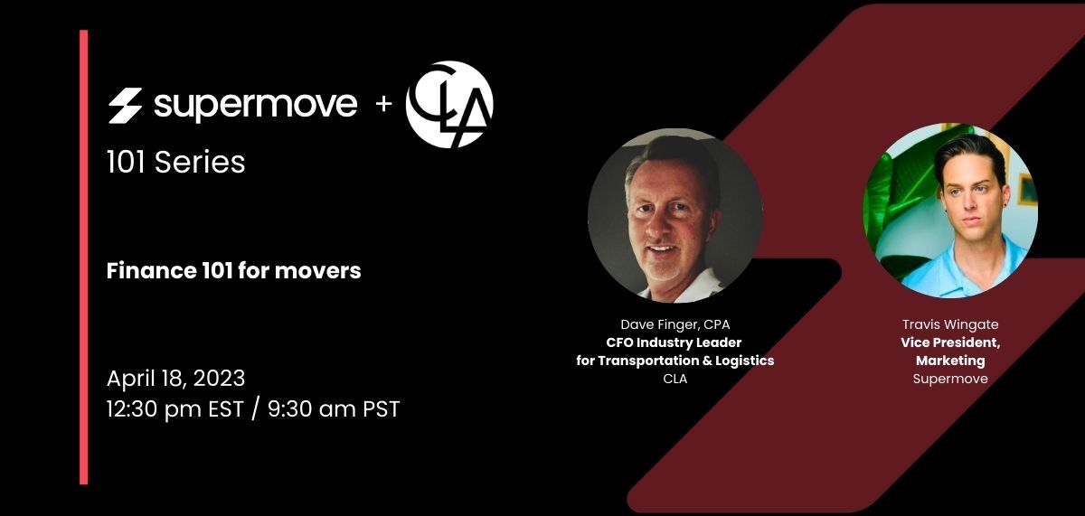 A Supermove Finance 101 webinar card showing Dave Finger and Travis Wingate