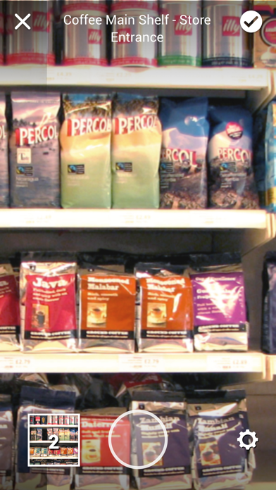 Trax Retail app camera screen photographing a coffee shelf