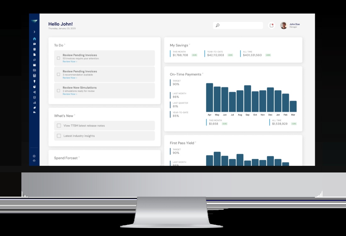 Trax Prizma.AI product mockup showing invoice recommendations and transportation spend dashboards